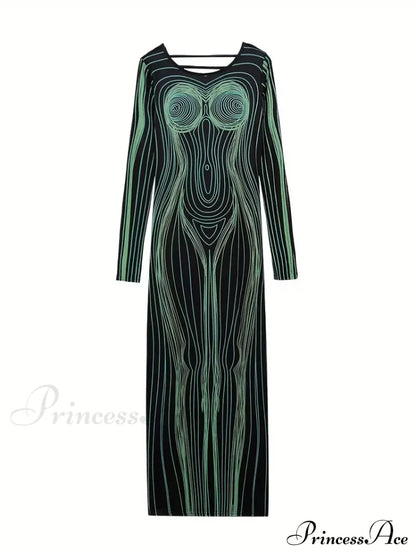 with Striped Long Body Shape Out Design Gown Cut Sleeves