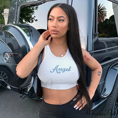 Women Letter Embroidery Vest Summer Sleeveless Crop for Ladies Tank top