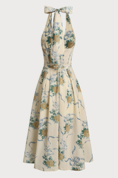 Mabel Floral Print Deep V Neck Midi Dress