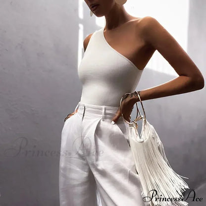 Women Sports Crops Vest Casual Female One Shoulder Summer Outfitss Fitness Elastic Tank top