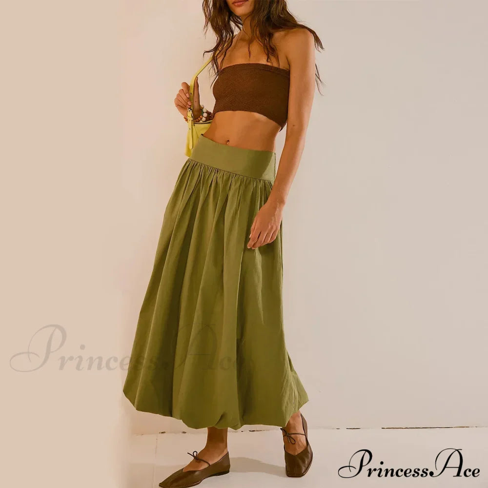 Y2K Bubble Maxi Color Ruffle Pleated Midi Skirt