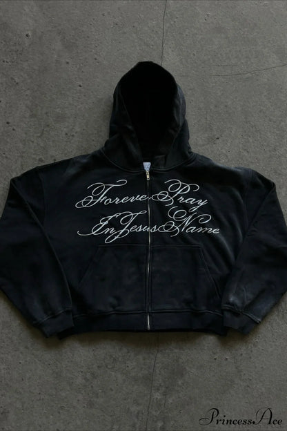 Y2K Street Dark Zip Stylish Hoodie